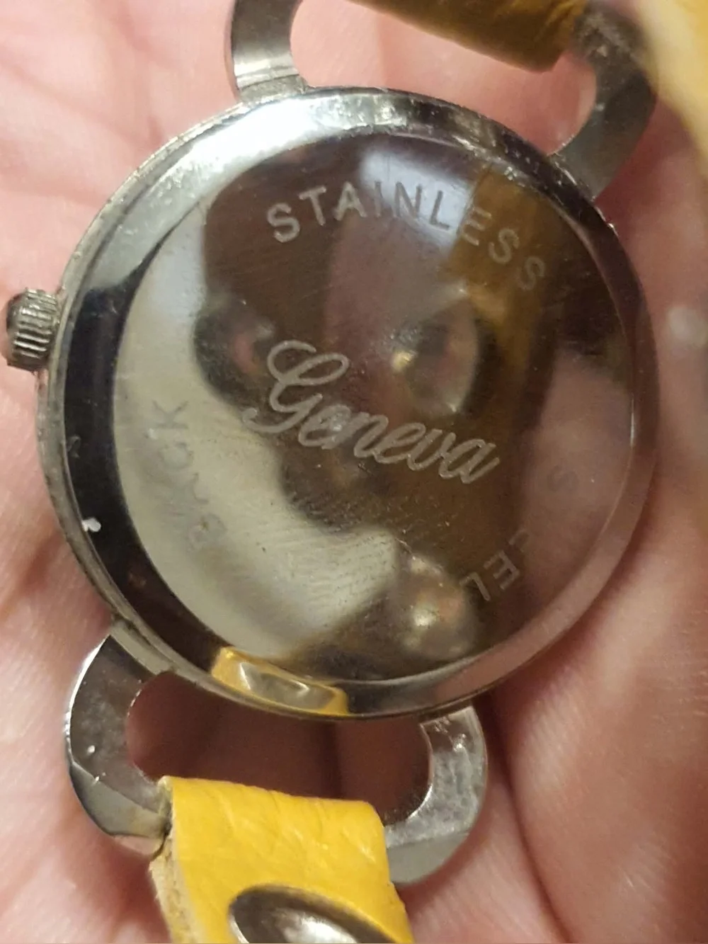 🦋10/$20🦋 Geneva Silver/Yellow Rhinestone Leather Double Loop Women's Watch